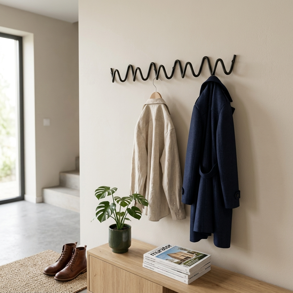 Elegant Home | Wrought Iron Wall Hook with Modern Wave Design | Stylish Coat Hanger for Functional Decor