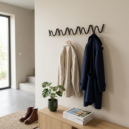 Elegant Home | Wrought Iron Wall Hook with Modern Wave Design | Stylish Coat Hanger for Functional Decor