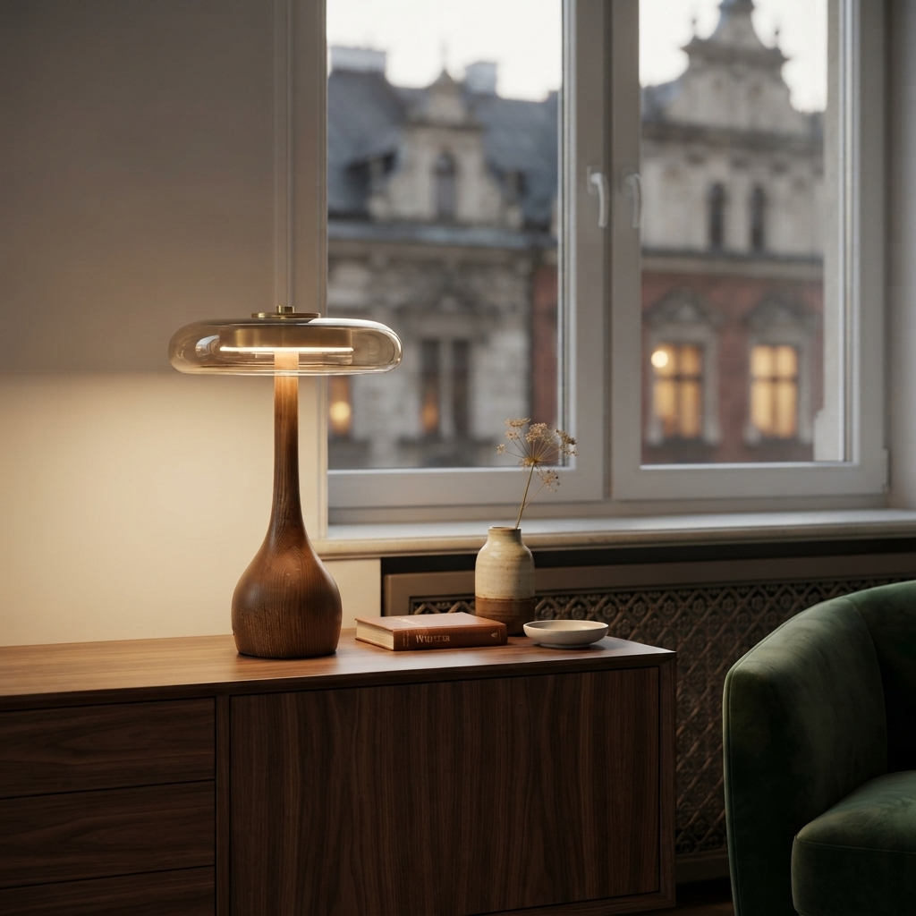 AuraMico | Modern Minimalist Dimmable LED Table Lamp with Wooden Base