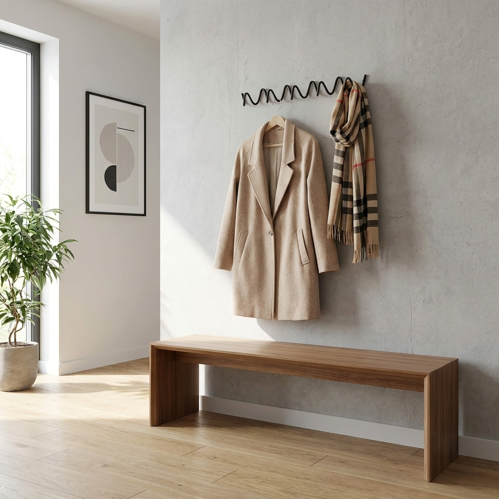 Elegant Home | Wrought Iron Wall Hook with Modern Wave Design | Stylish Coat Hanger for Functional Decor