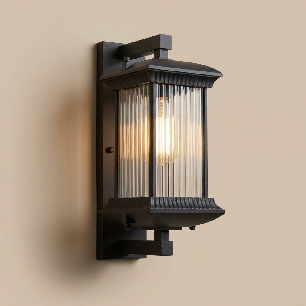PavoStone | Elegant Durable Outdoor Lantern Wall Fixture with Fluted Glass 0