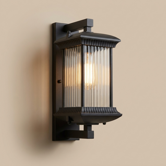 PavoStone | Elegant Durable Outdoor Lantern Wall Fixture with Fluted Glass 0