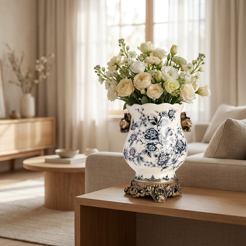 CeruleanElegance | Timeless Vintage Blue White Porcelain Accent Vase