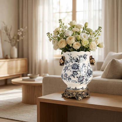 CeruleanElegance | Timeless Vintage Blue White Porcelain Accent Vase