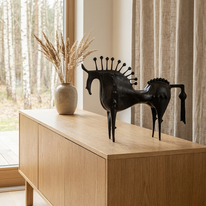Equinox | Unique Elegant Black Metal Horse Decorative Sculpture
