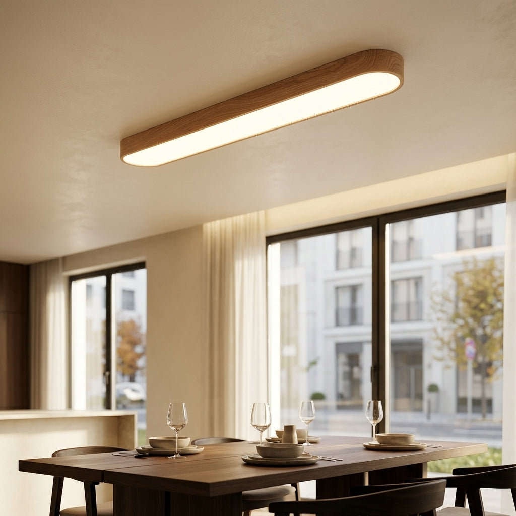 Aurelia | Smukła minimalistyczna sufitowa lampa LED z dębu, montowana na płasko