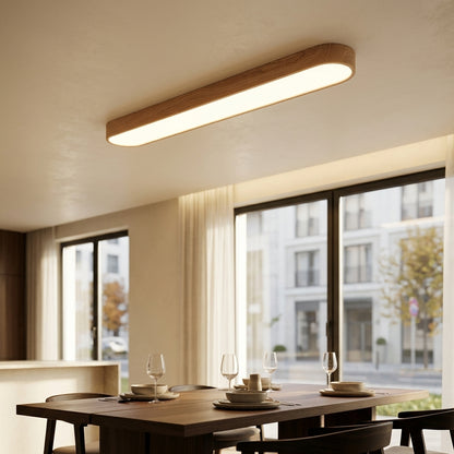 Aurelia | Smukła minimalistyczna sufitowa lampa LED z dębu, montowana na płasko
