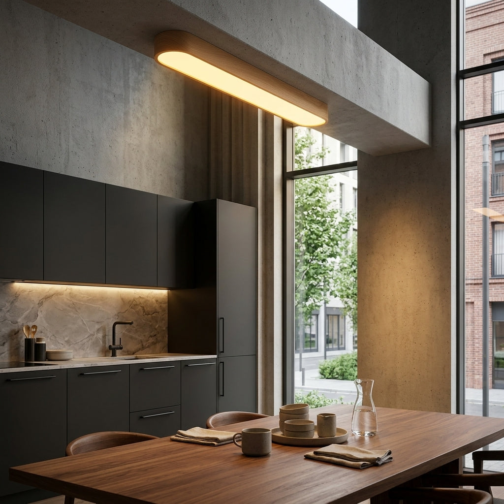 Aurelia | Smukła minimalistyczna sufitowa lampa LED z dębu, montowana na płasko