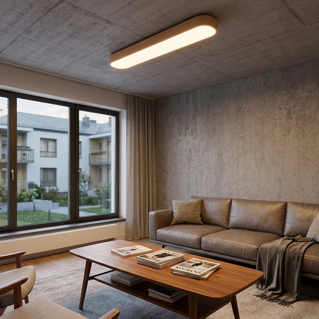 Aurelia | Smukła minimalistyczna sufitowa lampa LED z dębu, montowana na płasko