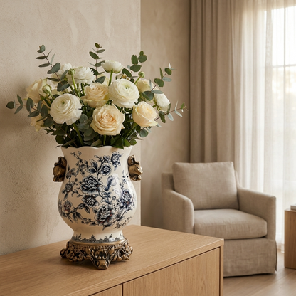 CeruleanElegance | Timeless Vintage Blue White Porcelain Accent Vase