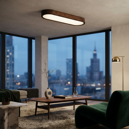 Aurelia | Smukła minimalistyczna sufitowa lampa LED z dębu, montowana na płasko