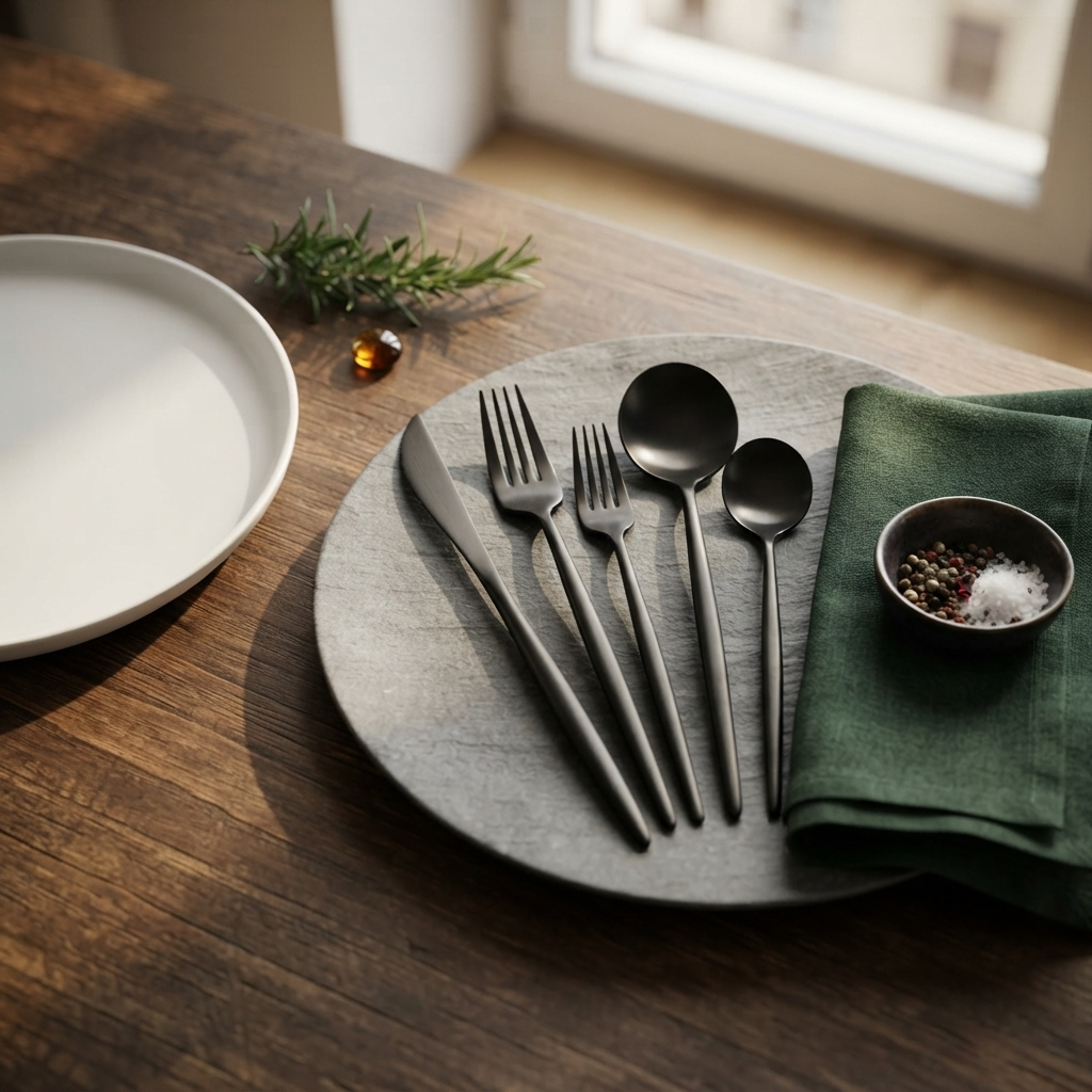 ElysianCutlery | Elegancki minimalistyczny zestaw stołowy ze stali nierdzewnej