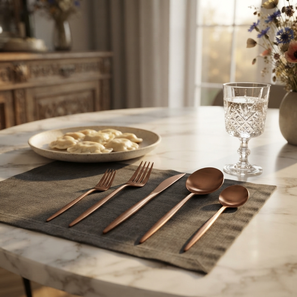 ElysianCutlery | Elegancki minimalistyczny zestaw stołowy ze stali nierdzewnej