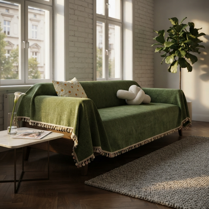 HavenCove | Cozy Durable Chenille Sofa Protector with Whimsical Tassels