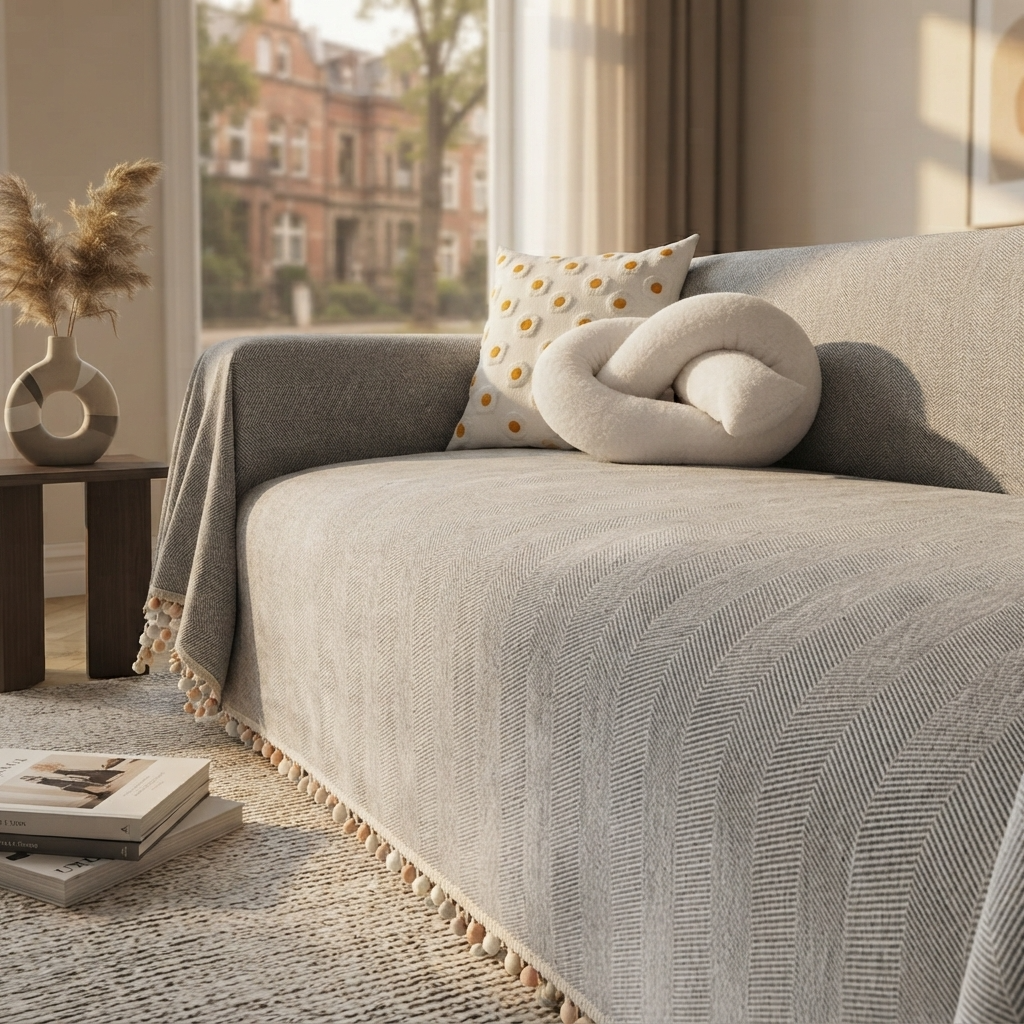 HavenCove | Cozy Durable Chenille Sofa Protector with Whimsical Tassels