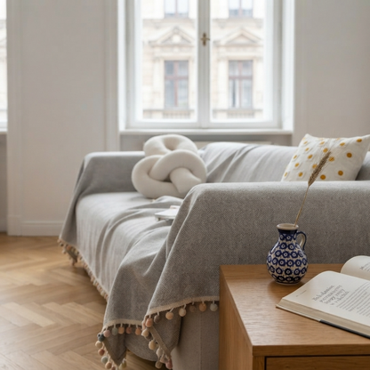 HavenCove | Cozy Durable Chenille Sofa Protector with Whimsical Tassels
