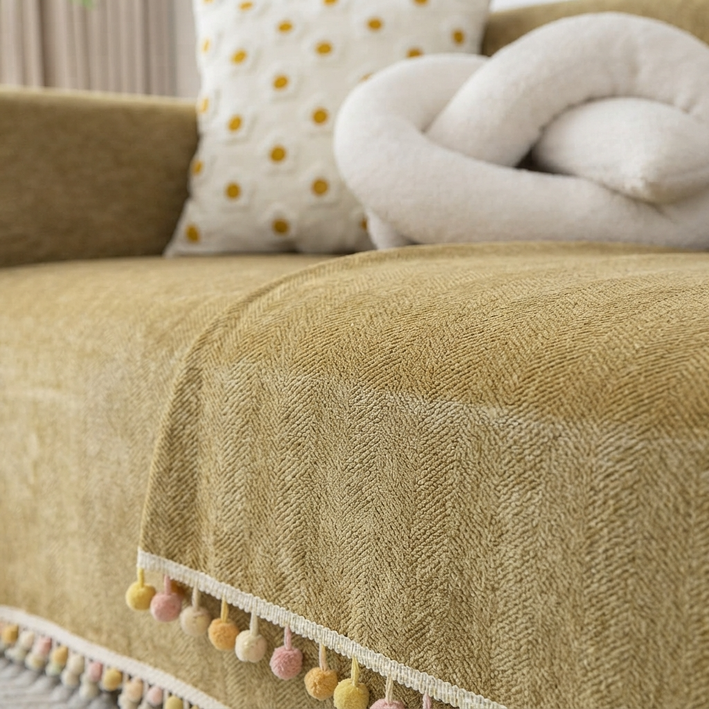 HavenCove | Cozy Durable Chenille Sofa Protector with Whimsical Tassels