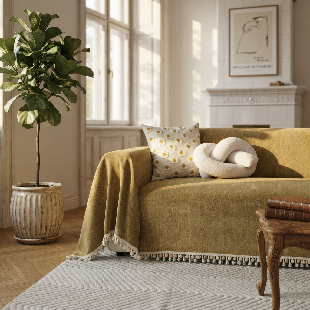 HavenCove | Cozy Durable Chenille Sofa Protector with Whimsical Tassels