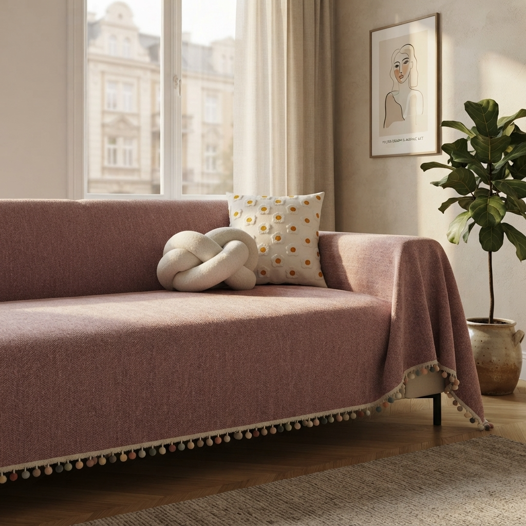 HavenCove | Cozy Durable Chenille Sofa Protector with Whimsical Tassels