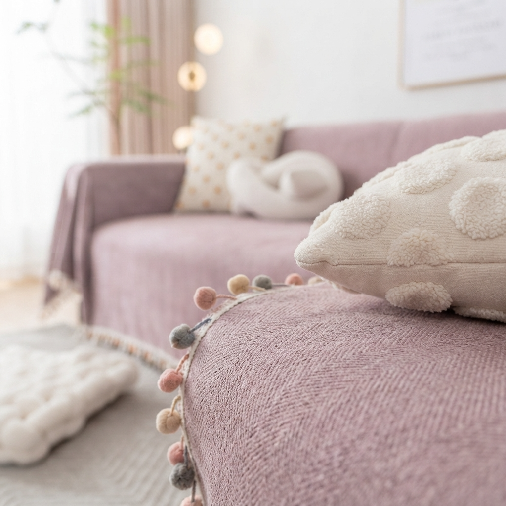 HavenCove | Cozy Durable Chenille Sofa Protector with Whimsical Tassels