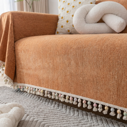 HavenCove | Cozy Durable Chenille Sofa Protector with Whimsical Tassels