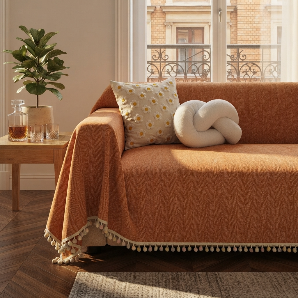 HavenCove | Cozy Durable Chenille Sofa Protector with Whimsical Tassels