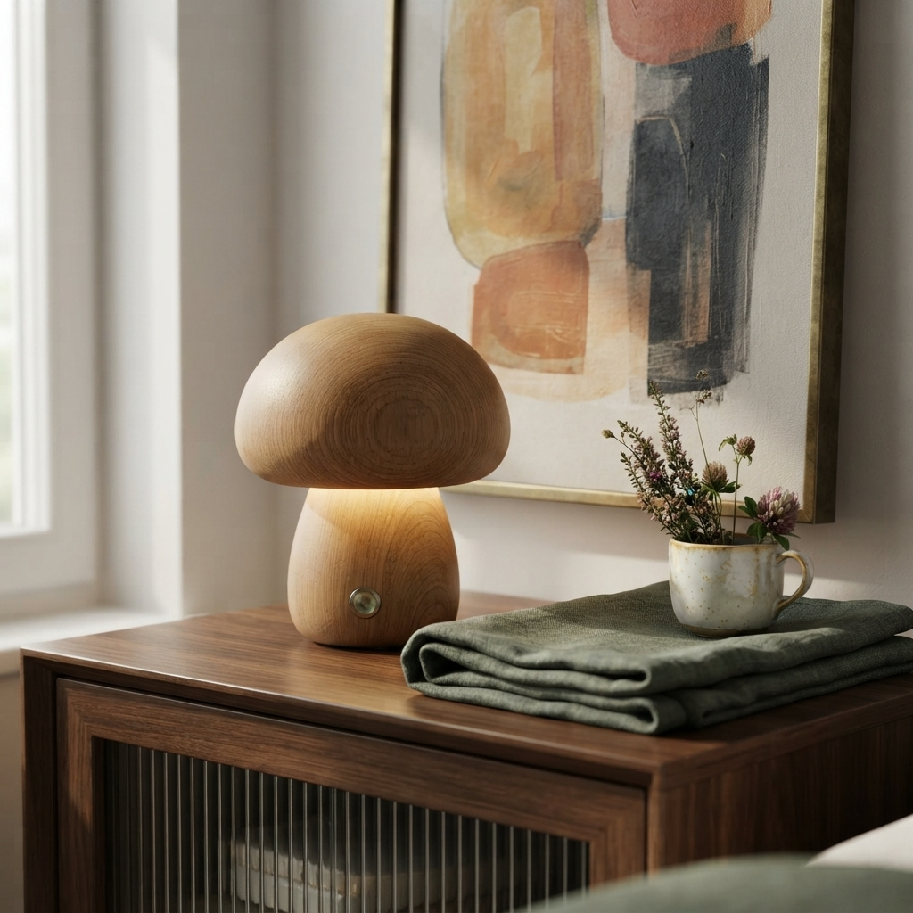 MushLume | Drewniana lampka nocna LED o fantazyjnym, zabawnym designie