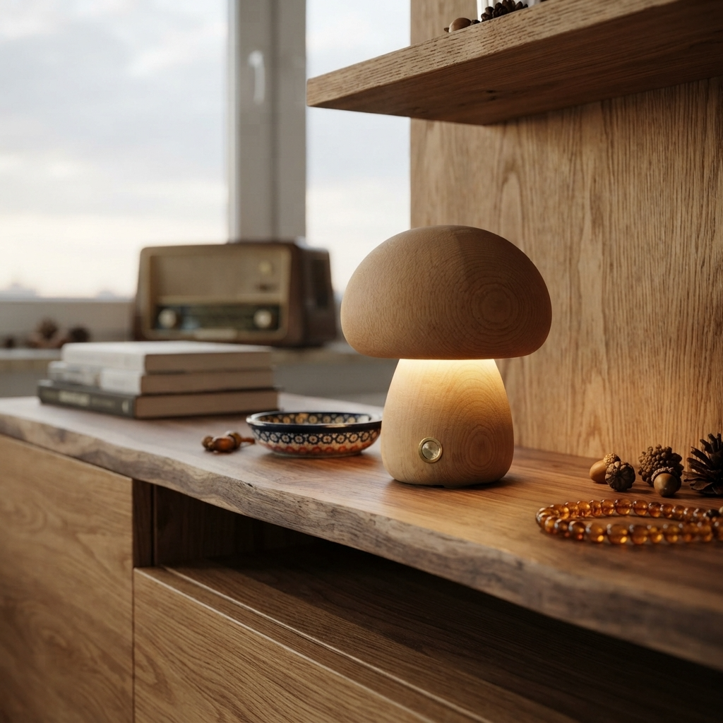 MushLume | Drewniana lampka nocna LED o fantazyjnym, zabawnym designie