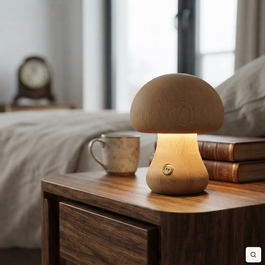 MushLume | Drewniana lampka nocna LED o fantazyjnym, zabawnym designie
