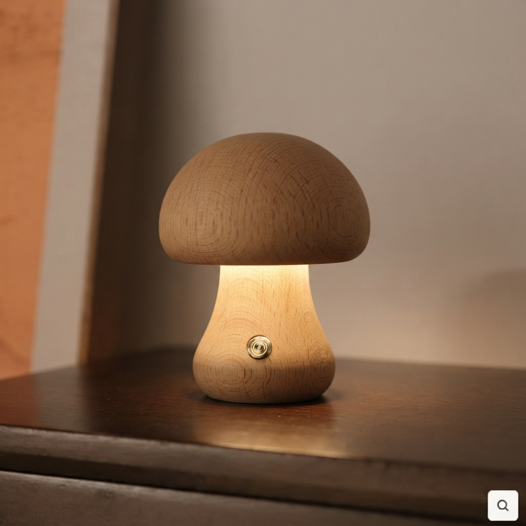 MushLume | Drewniana lampka nocna LED o fantazyjnym, zabawnym designie