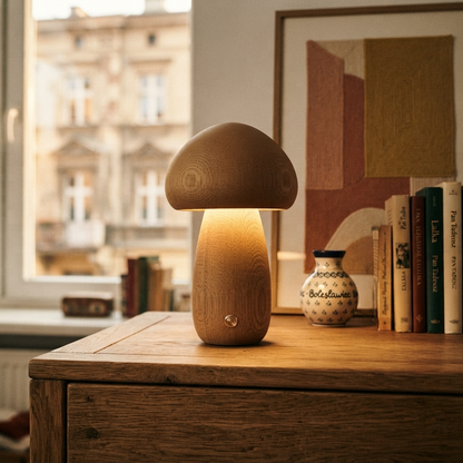 MushLume | Drewniana lampka nocna LED o fantazyjnym, zabawnym designie