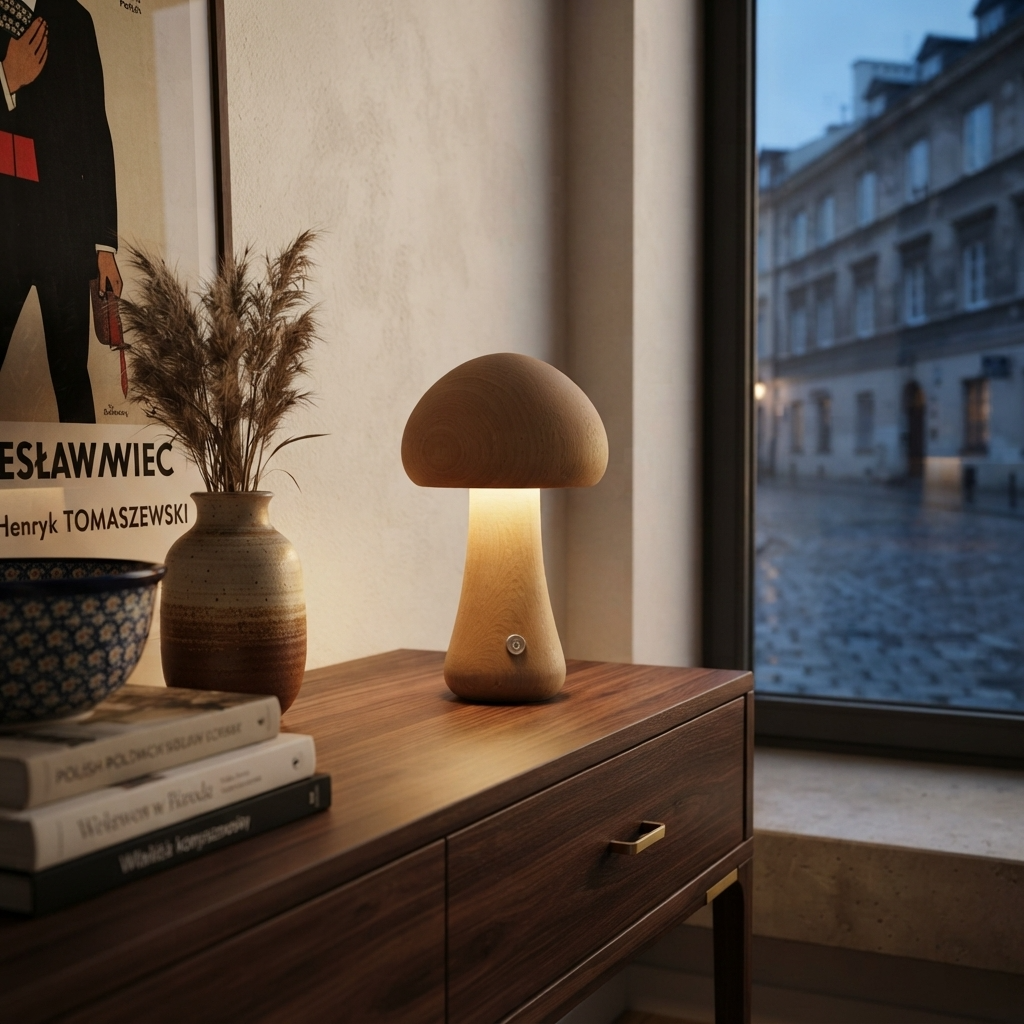 MushLume | Drewniana lampka nocna LED o fantazyjnym, zabawnym designie