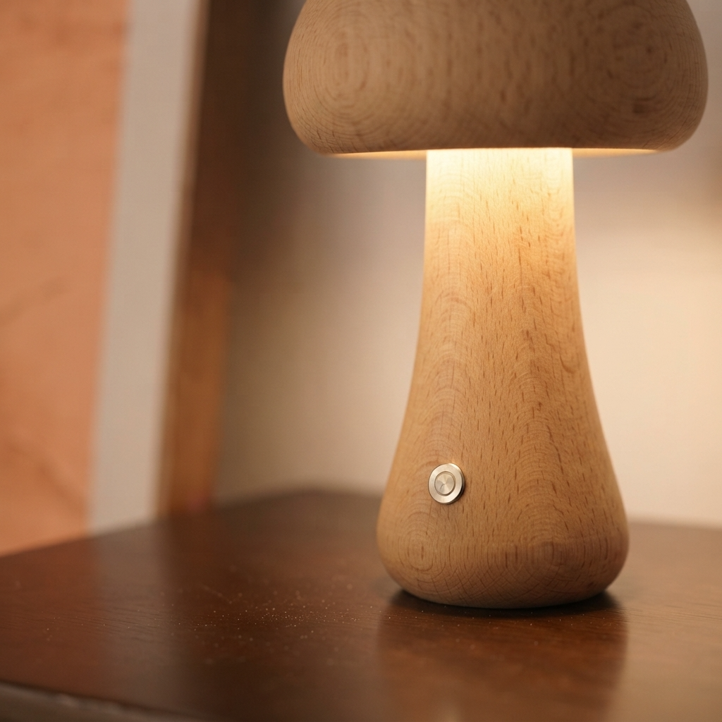 MushLume | Drewniana lampka nocna LED o fantazyjnym, zabawnym designie