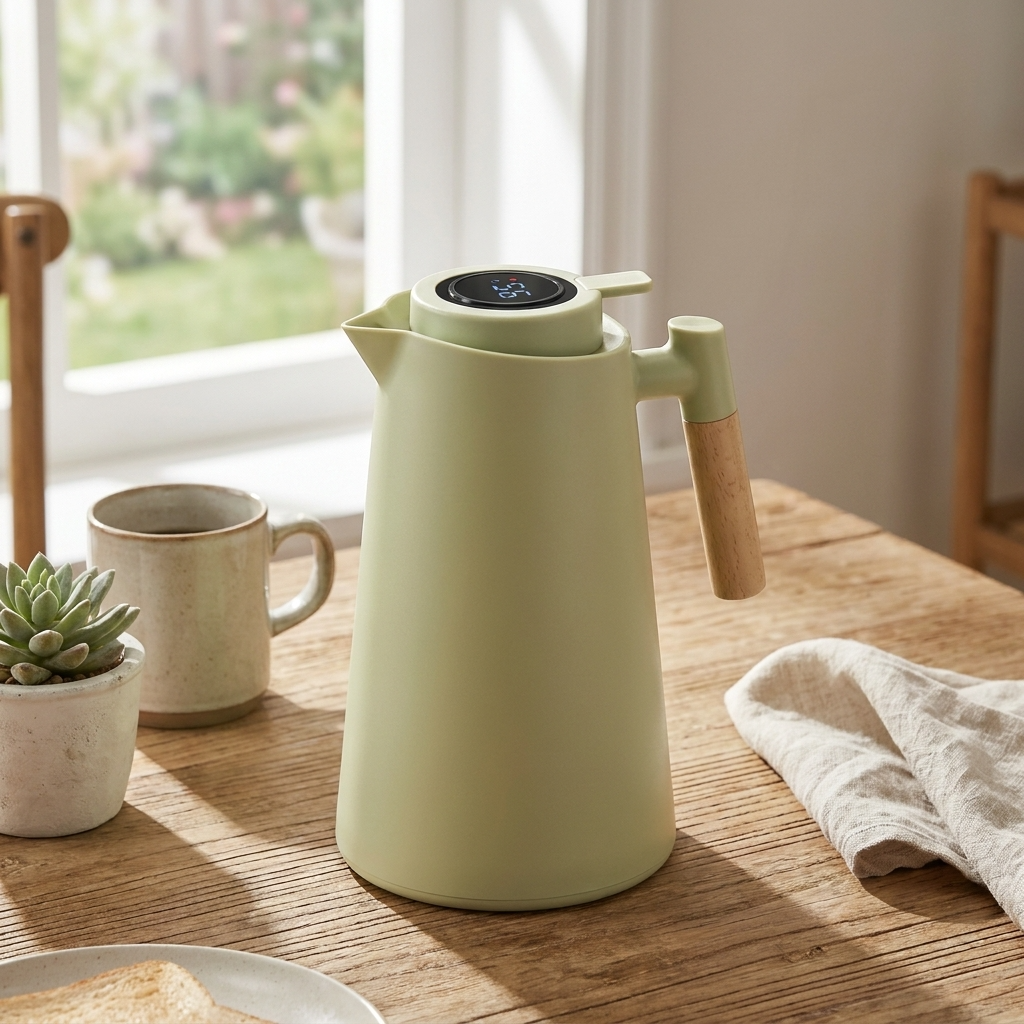 ElaraGlass | Elegant Insulated Thermal Jug with Wooden Handle