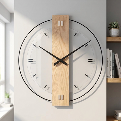 Elegant Minimalist Wall Clock with Oak and Glass Accents | Timeless Design for Modern Interiors