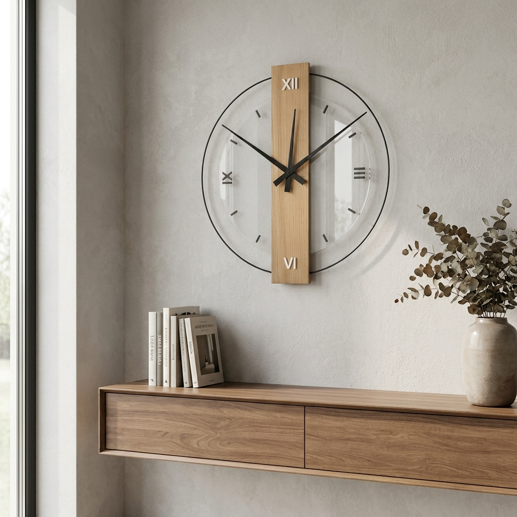 Elegant Minimalist Wall Clock with Oak and Glass Accents | Timeless Design for Modern Interiors