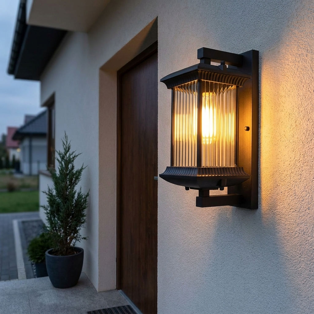 PavoStone | Elegant Durable Outdoor Lantern Wall Fixture with Fluted Glass 4
