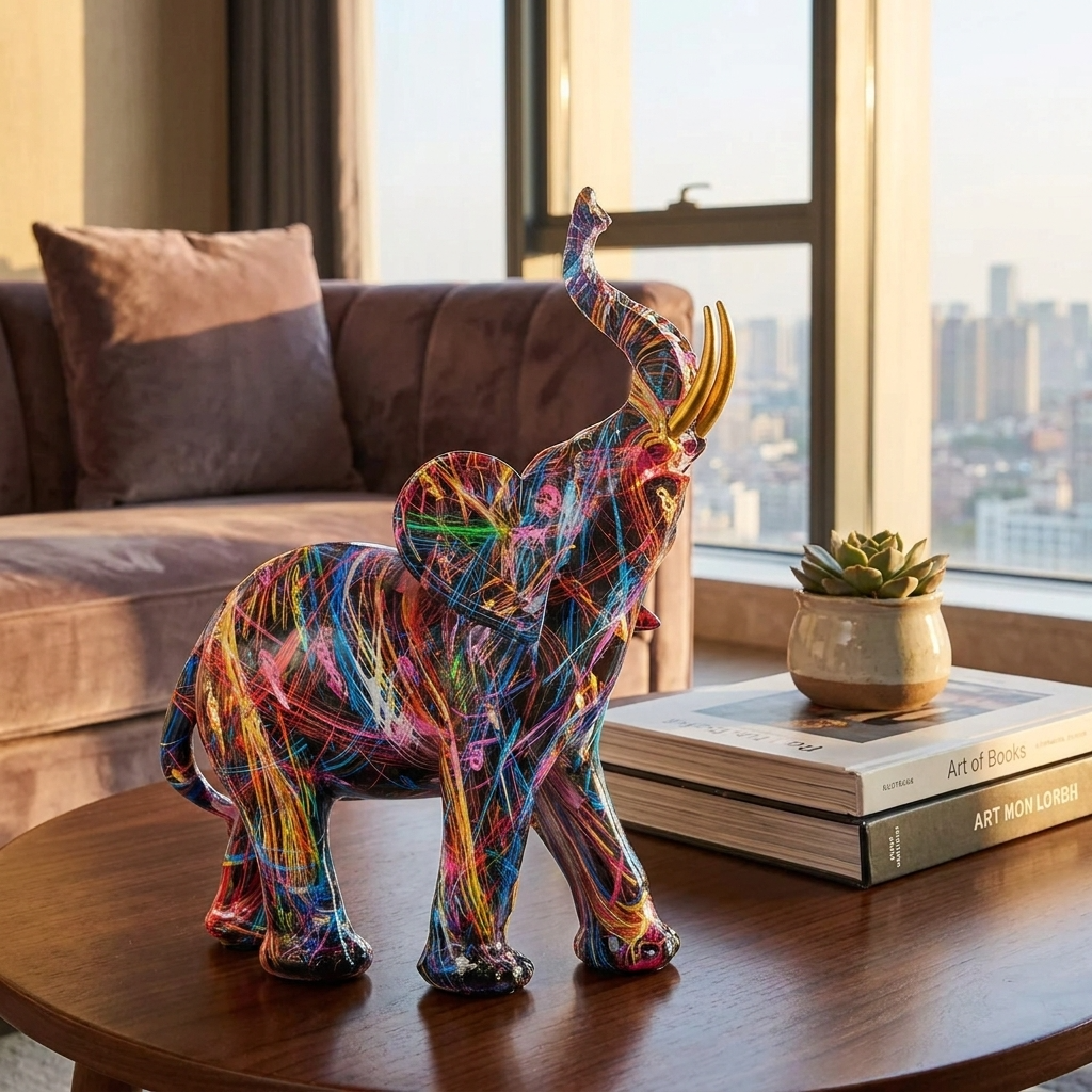 Colorful Elephant Figurine | Modern Resin Sculpture with Street Art Design | Unique Home Decor for Contemporary Interiors 6