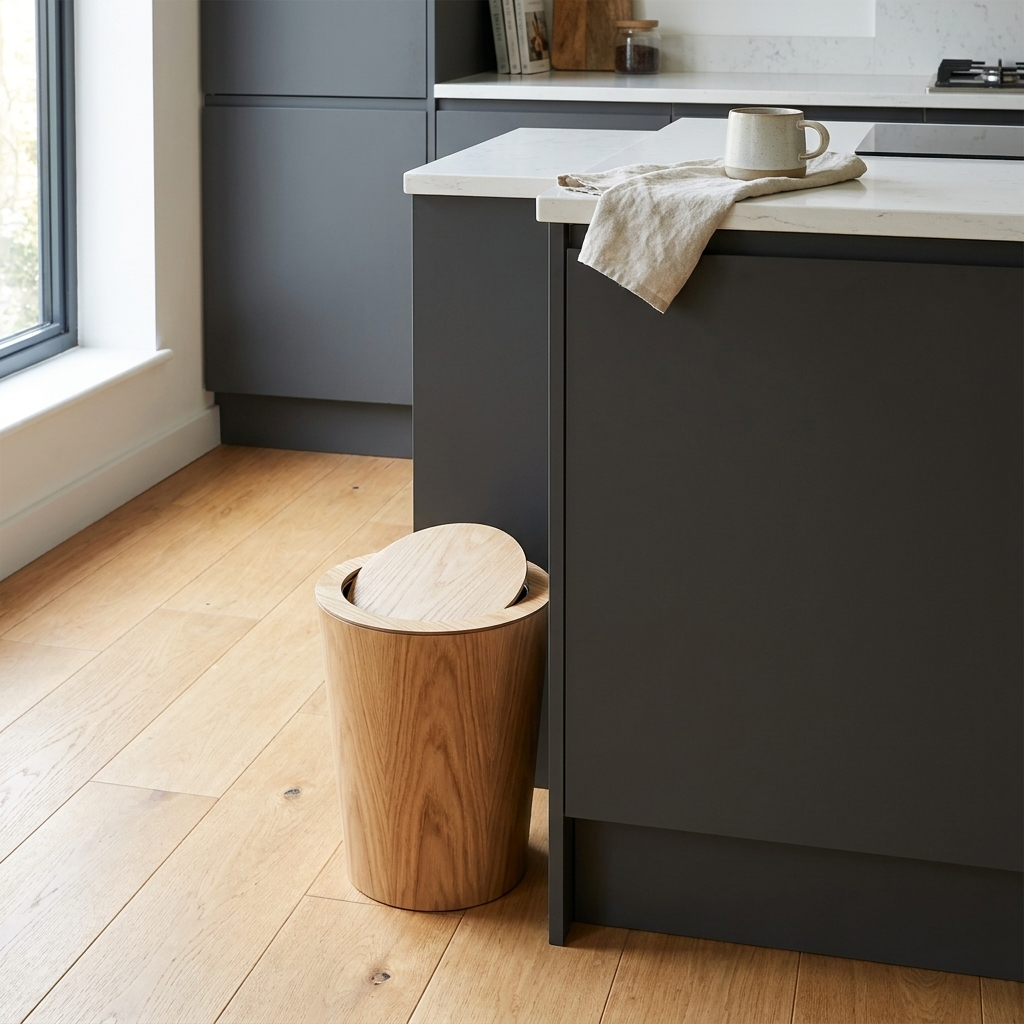 Modern Trash Bin | 9L Capacity with Lid & Natural Wood Finish | Space-Saving Solution for Tidy Spaces 7