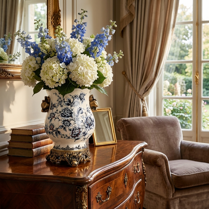 CeruleanElegance | Timeless Vintage Blue White Porcelain Accent Vase