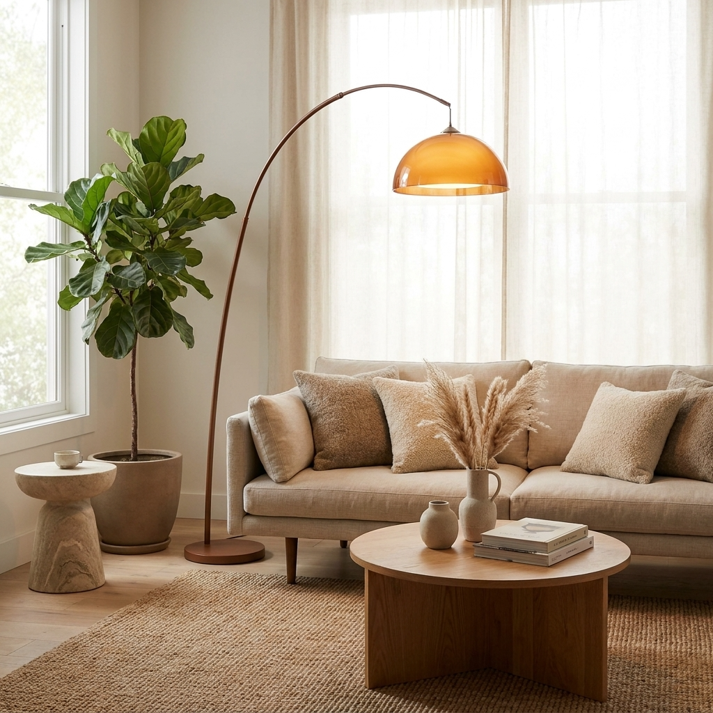 ArcadiaGlow | Stylish Modern Arched Floor Lamp with Warm Dome Shade 6