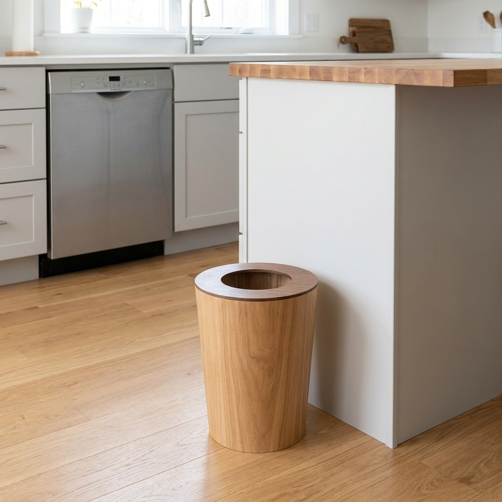 Modern Trash Bin | 9L Capacity with Lid & Natural Wood Finish | Space-Saving Solution for Tidy Spaces 9