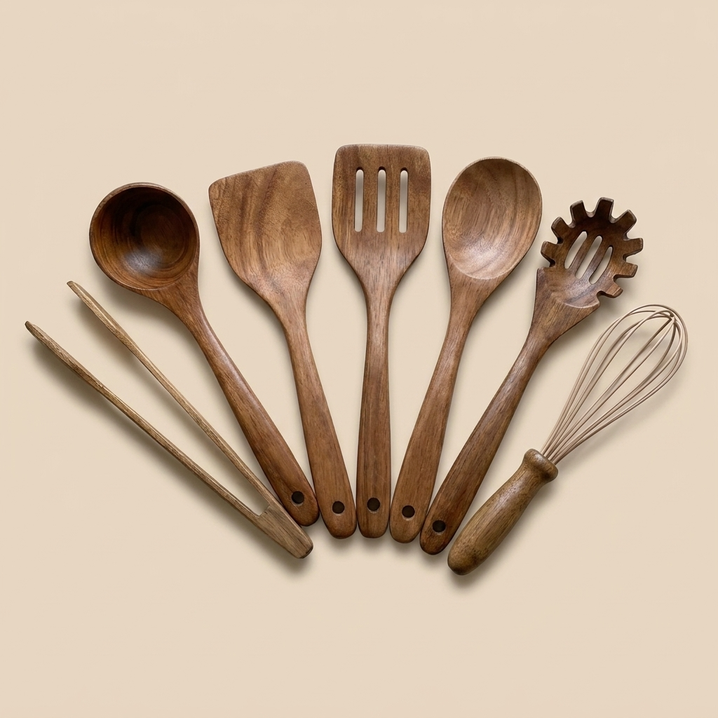 TeakCraft | Elegant Sustainable Wooden Kitchen Utensil Set with Whisk 100