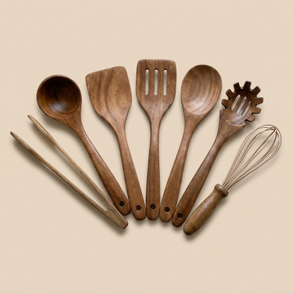TeakCraft | Elegant Sustainable Wooden Kitchen Utensil Set with Whisk 100