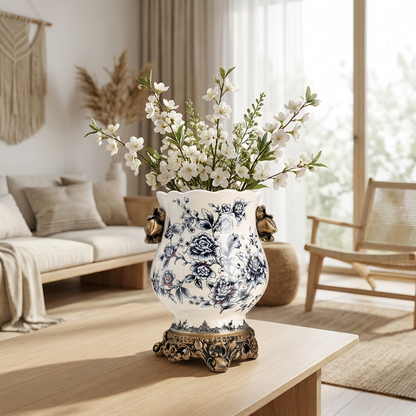 CeruleanElegance | Timeless Vintage Blue White Porcelain Accent Vase