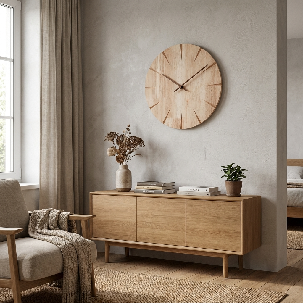 Minimalist Home Decor | Round Wooden Wall Clock with Clear Markings | Stylish Timepiece for Any Room