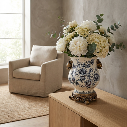 CeruleanElegance | Timeless Vintage Blue White Porcelain Accent Vase