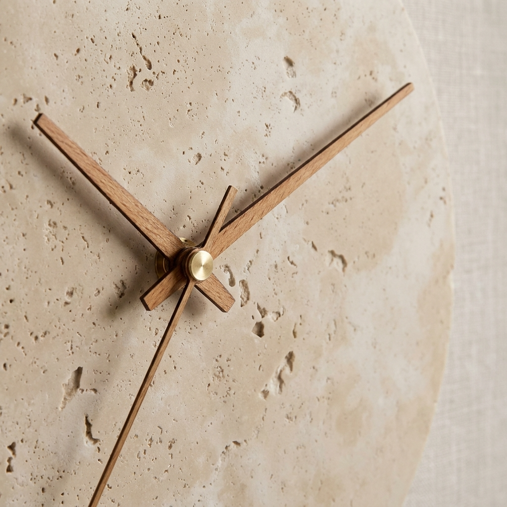 Minimalist Travertine LED Wall Clock | Natural Stone Design with Built-in Ambient Lighting | Elegant Timepiece for Home Decor