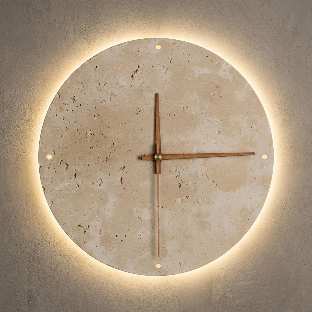 Minimalist LED Wall Clock | Natural Stone Design with Built-in Ambient Lighting | Elegant Timepiece for Home Decor 109
