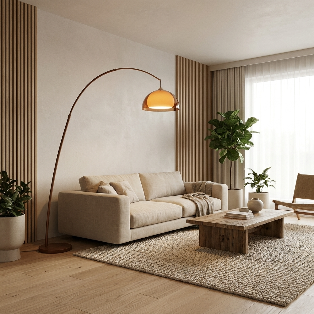ArcadiaGlow | Stylish Modern Arched Floor Lamp with Warm Dome Shade 0